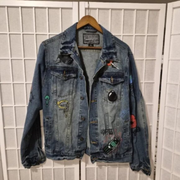 Brooklyn Cloth No Cap Retro 90s Graphics Denim Jeans Jacket Men's Sz M - Picture 1 of 15